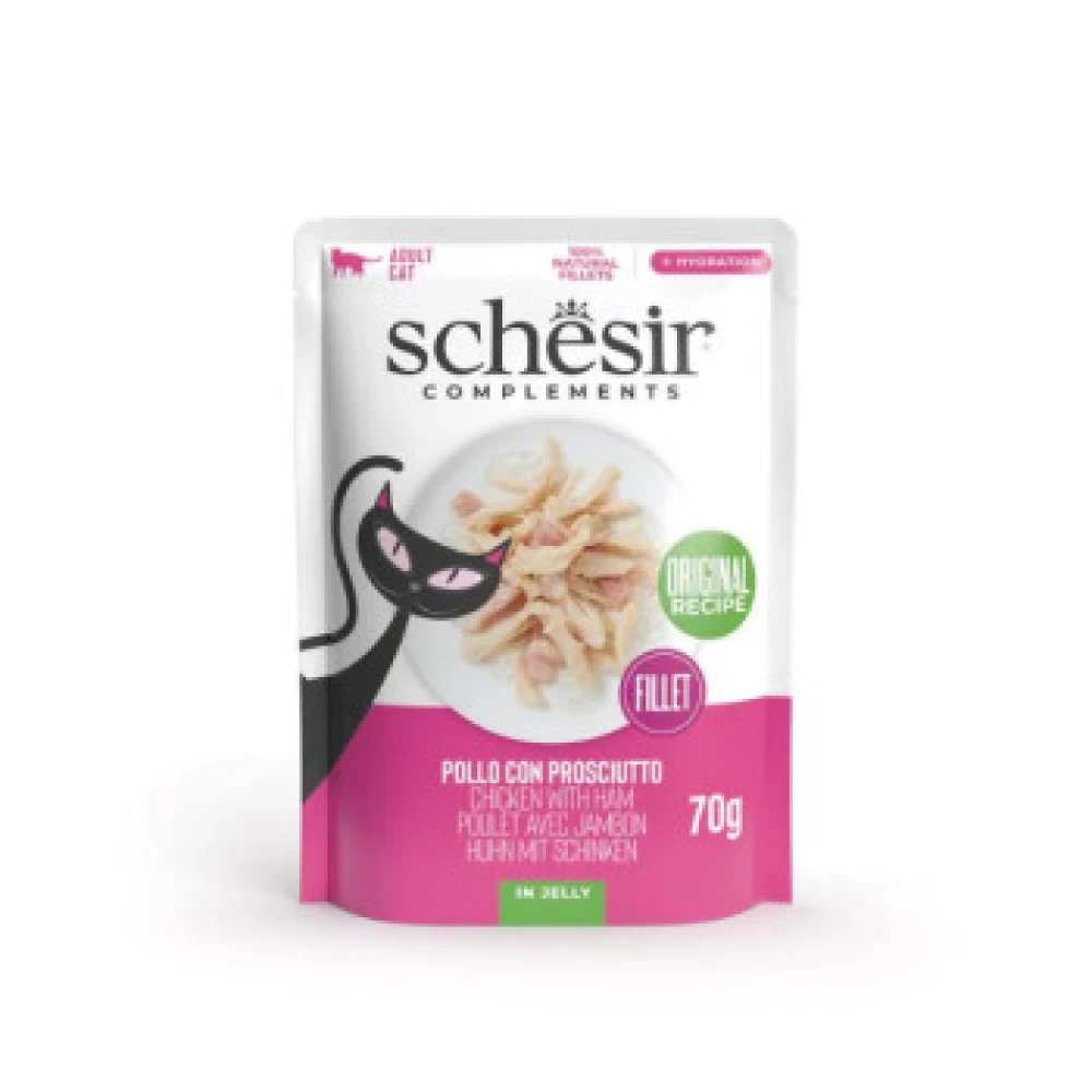 Schesir Cat Plic cu Pui si Sunca in Jeleu 70 gr Hrană Umedă pentru Pisici