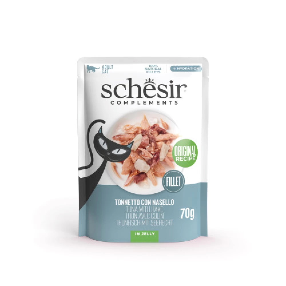 Schesir Cat Plic Ton si Merluciu in Jeleu 70g Hrană Umedă pentru Pisici Schesir Cat Plic Ton si Merluciu in Jeleu 70g Hrană Umedă pentru Pisici