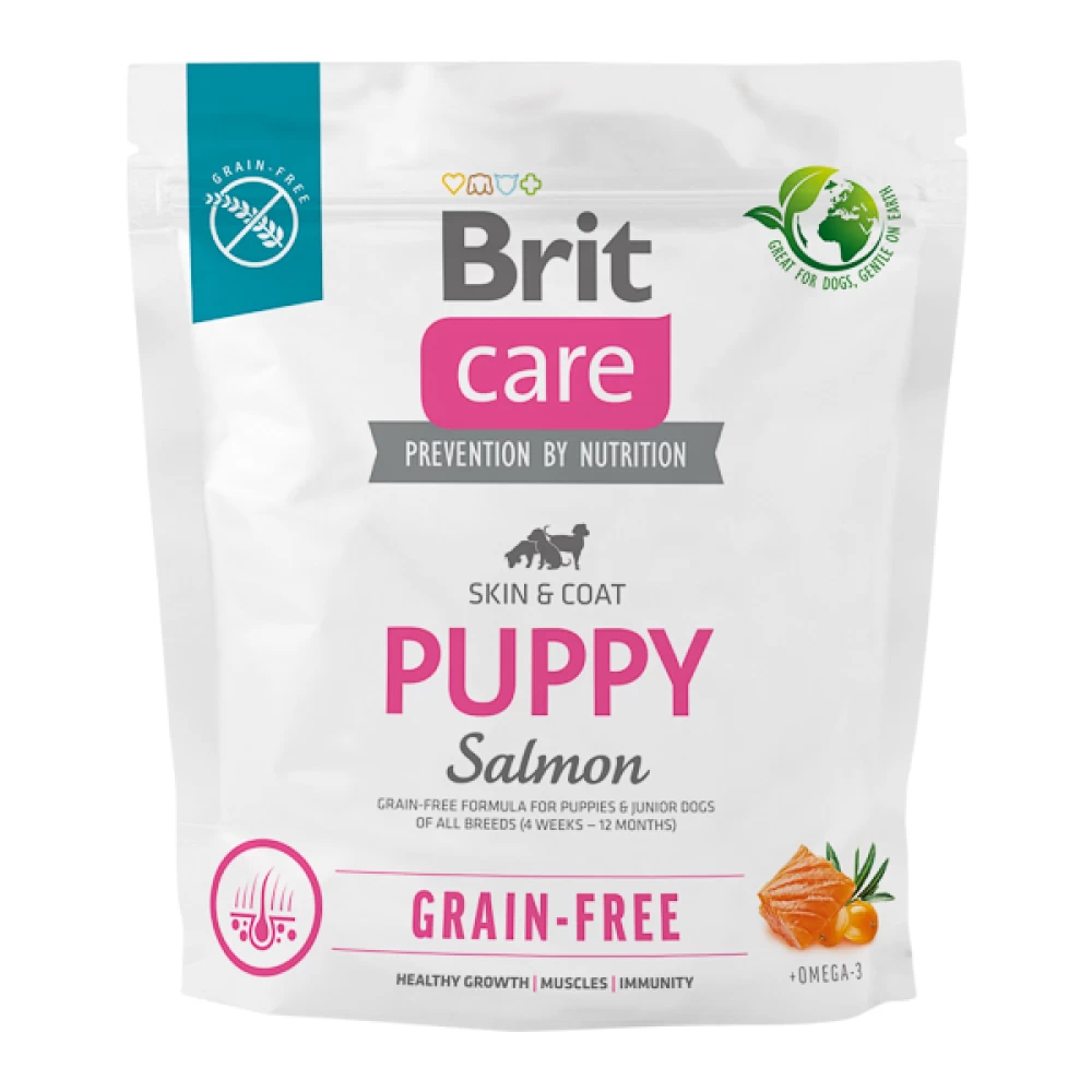 Brit Care Grain Free Puppy Somon Piele Si Blana, 1 kg Hrană Uscată pentru caini