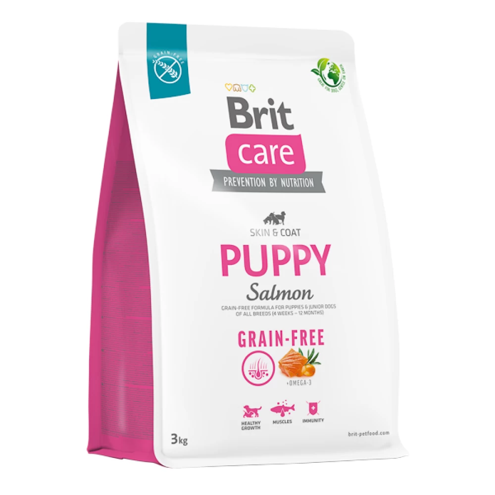 Brit Care Grain Free Puppy Somon Piele Si Blana, 3 kg