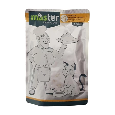 Master, Pui, plic hrană umedă pisici, (în sos), 24 buc x 80g