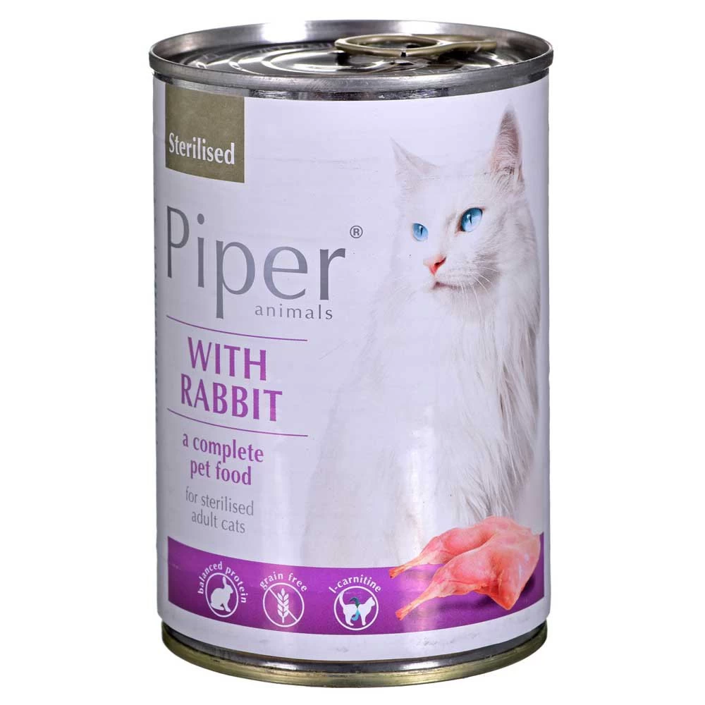 Piper Cat Adult Sterilizat cu Iepure, 400 g Hrană Umedă pentru pisici