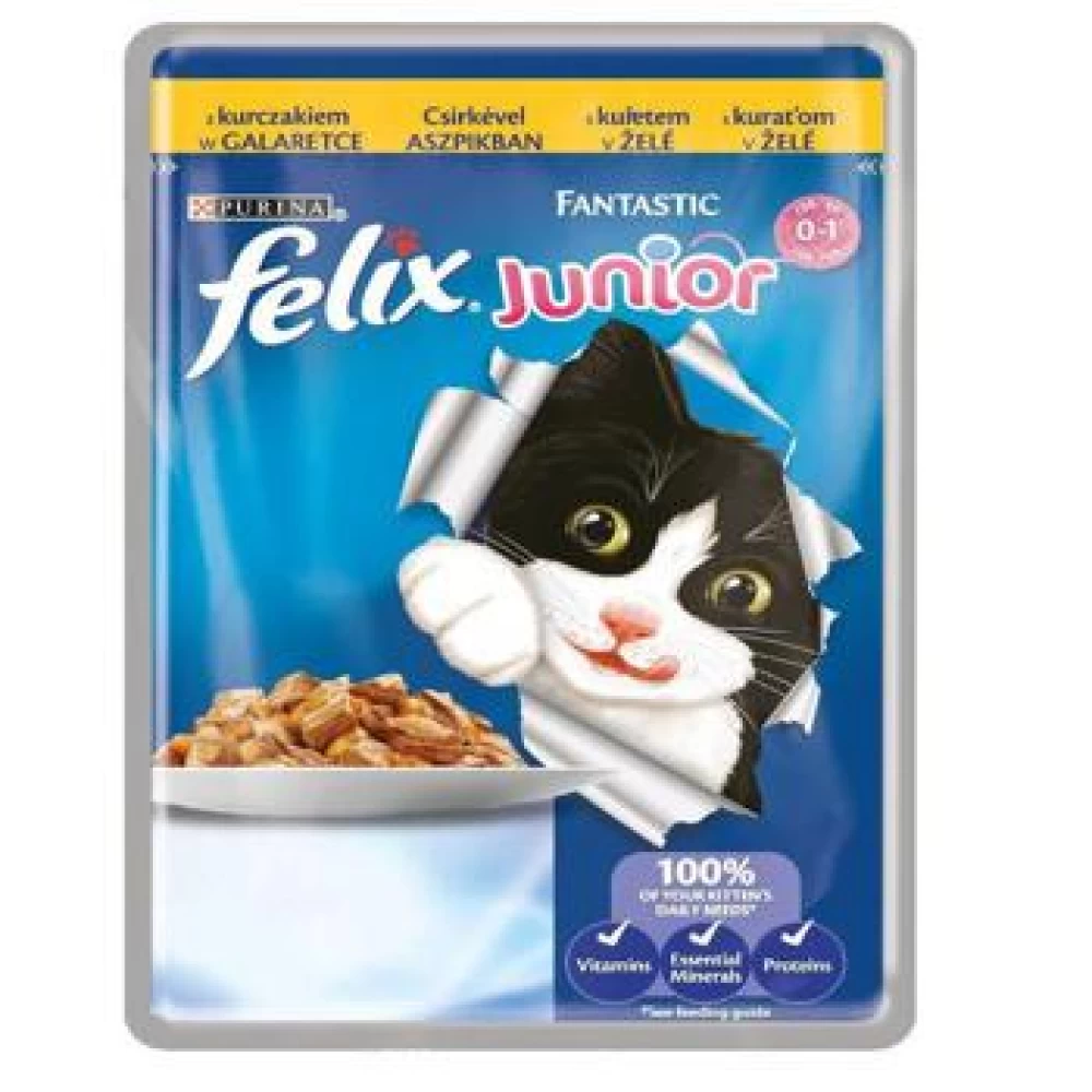 Felix Fantastic Junior cu Pui, Plic 100 g Hrană Umedă pentru pisici