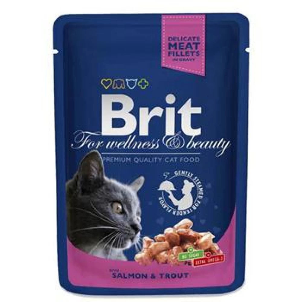 Brit Premium Cat plic cu carne de somon si pastrav 100 gr Hrană Umedă pentru pisici