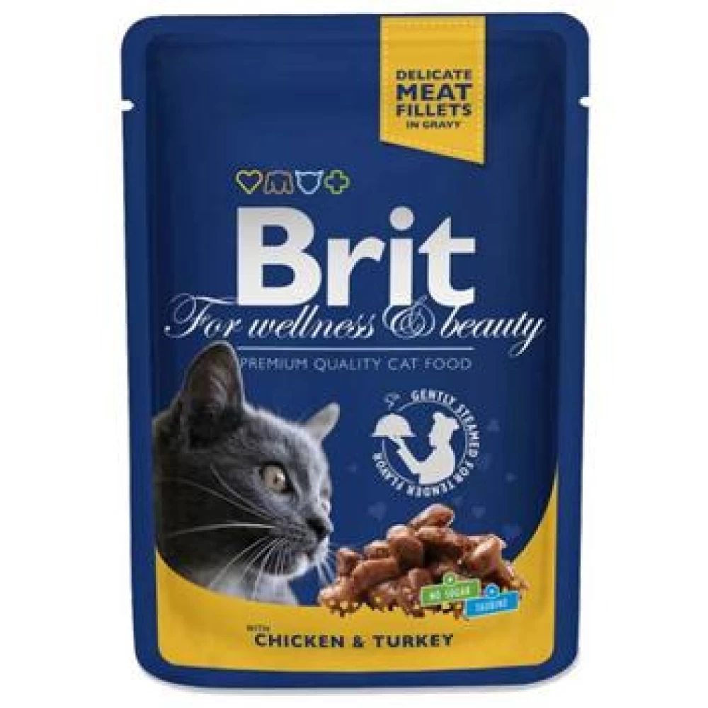 Brit Premium Cat plic cu carne de pui si curcan 100 gr Hrană Umedă pentru pisici