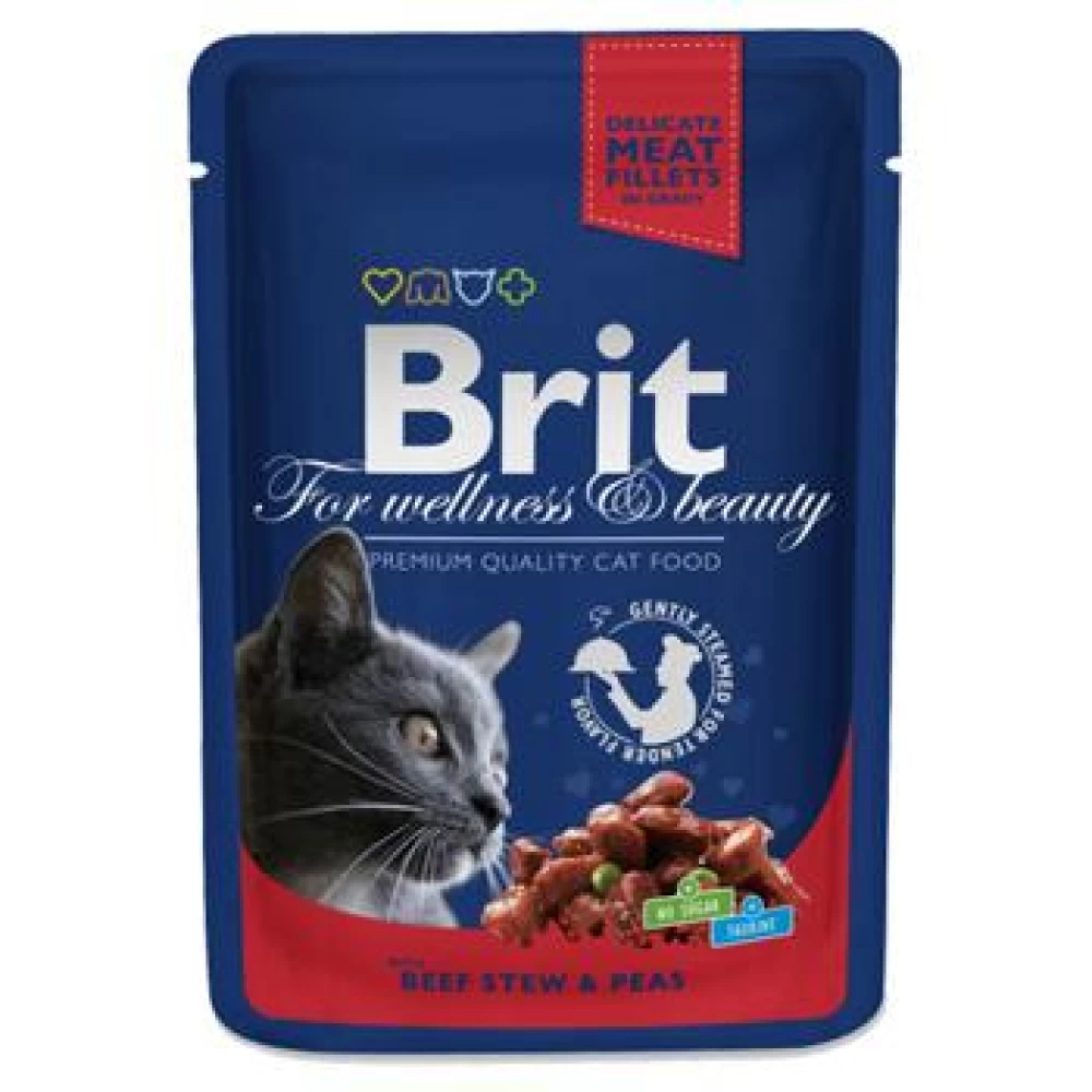 Brit Premium Cat plic cu carne de vita si mazare 100 gr Hrană Umedă pentru pisici