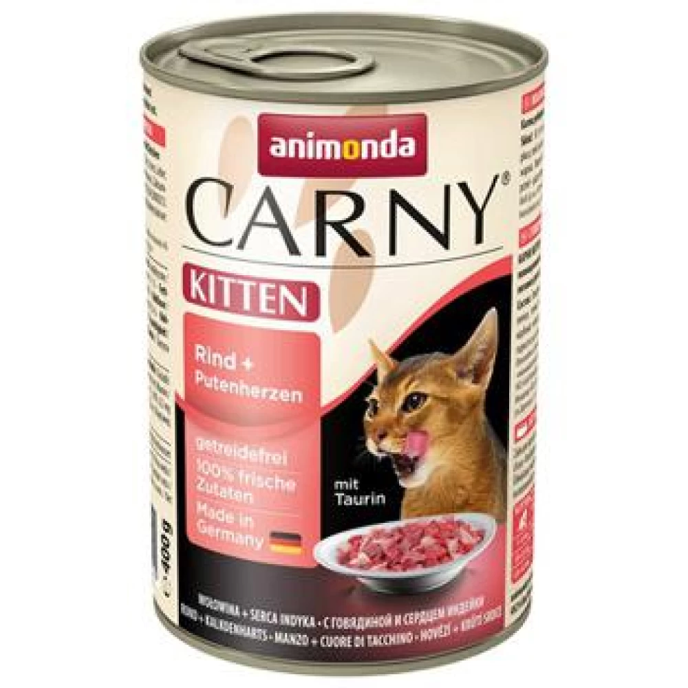 Carny Kitten Vita si Inimi de Curcan 400 g Hrană Umedă pentru pisici