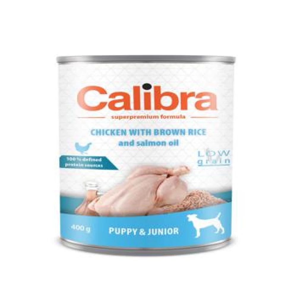 Calibra Dog Junior Pui cu Orez Brun 400 g Hrană Umedă pentru caini