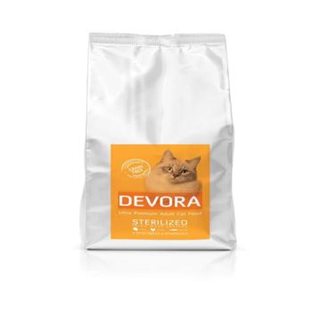 Devora Cat Grain Free Sterilized cu Curcan, Pui si Hering 400 g Hrană uscată pentru pisici