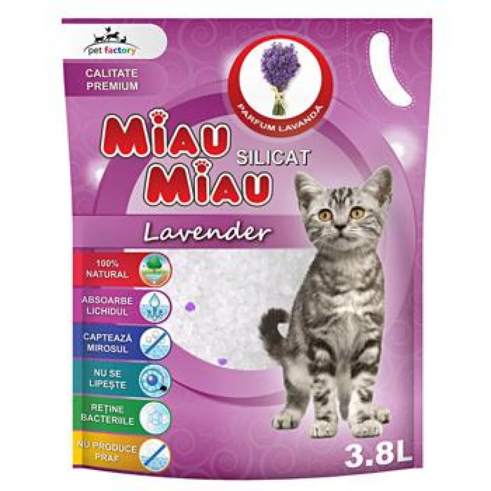 Asternut Igienic Silicat Miau Miau Lavanda, 3.8 litri