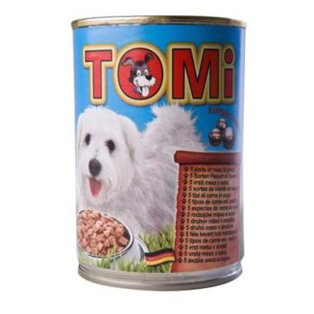 Conserva Tomi Dog cu 5 Feluri de Carne, 400 g Hrană Umedă pentru caini