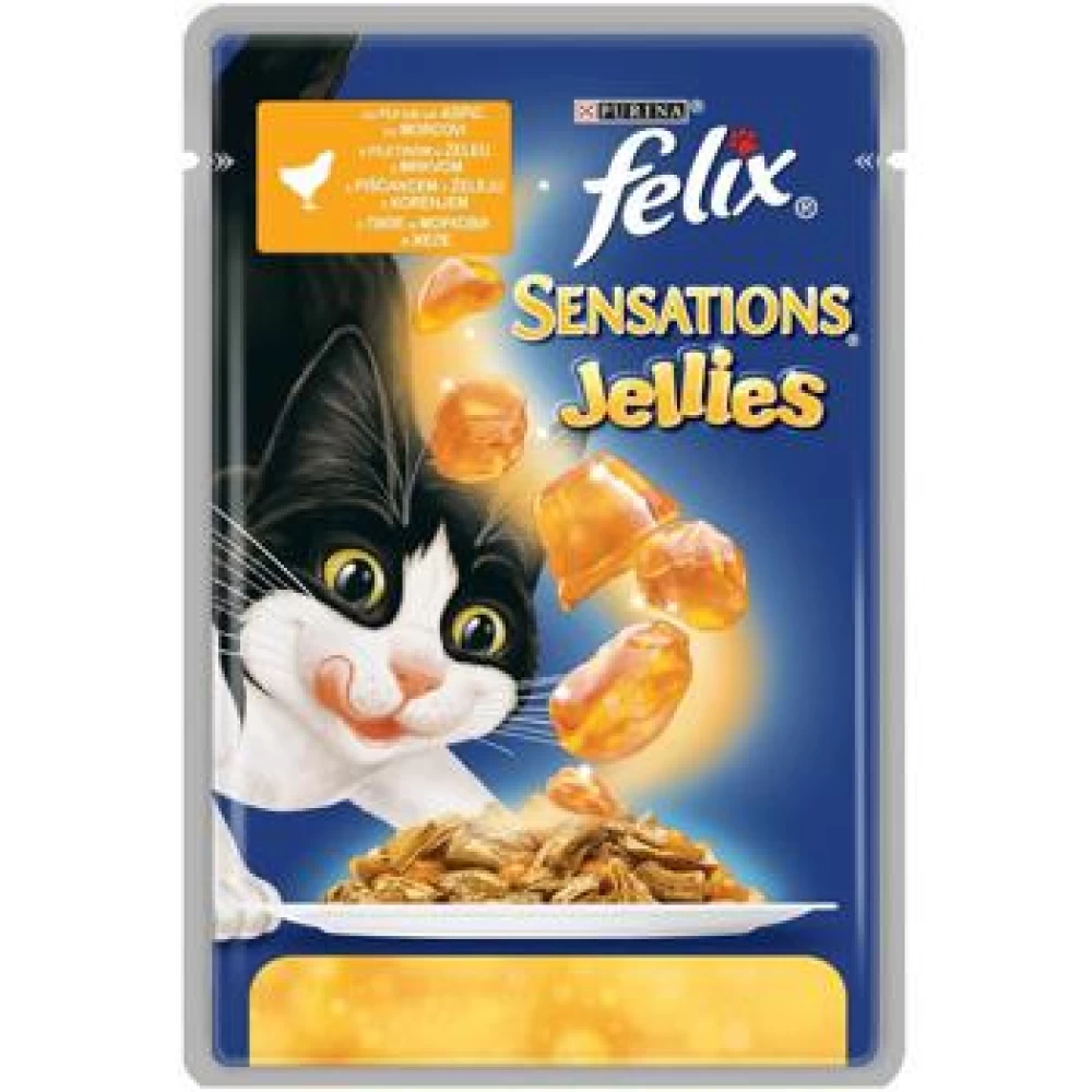 Felix Sensations Gelees Pui si Morcovi in Aspic, 100 g Hrană Umedă pentru pisici