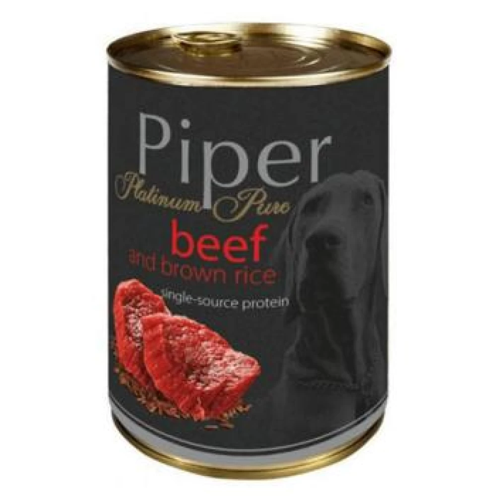 Piper Pure cu Carne de Vita si Orez Brun, 400 g Hrană Umedă pentru caini