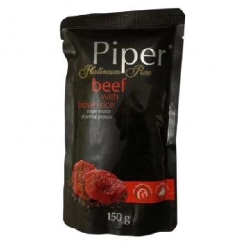 Piper Pure cu Carne de Vita si Orez Brun, 150 g Hrană Umedă pentru caini