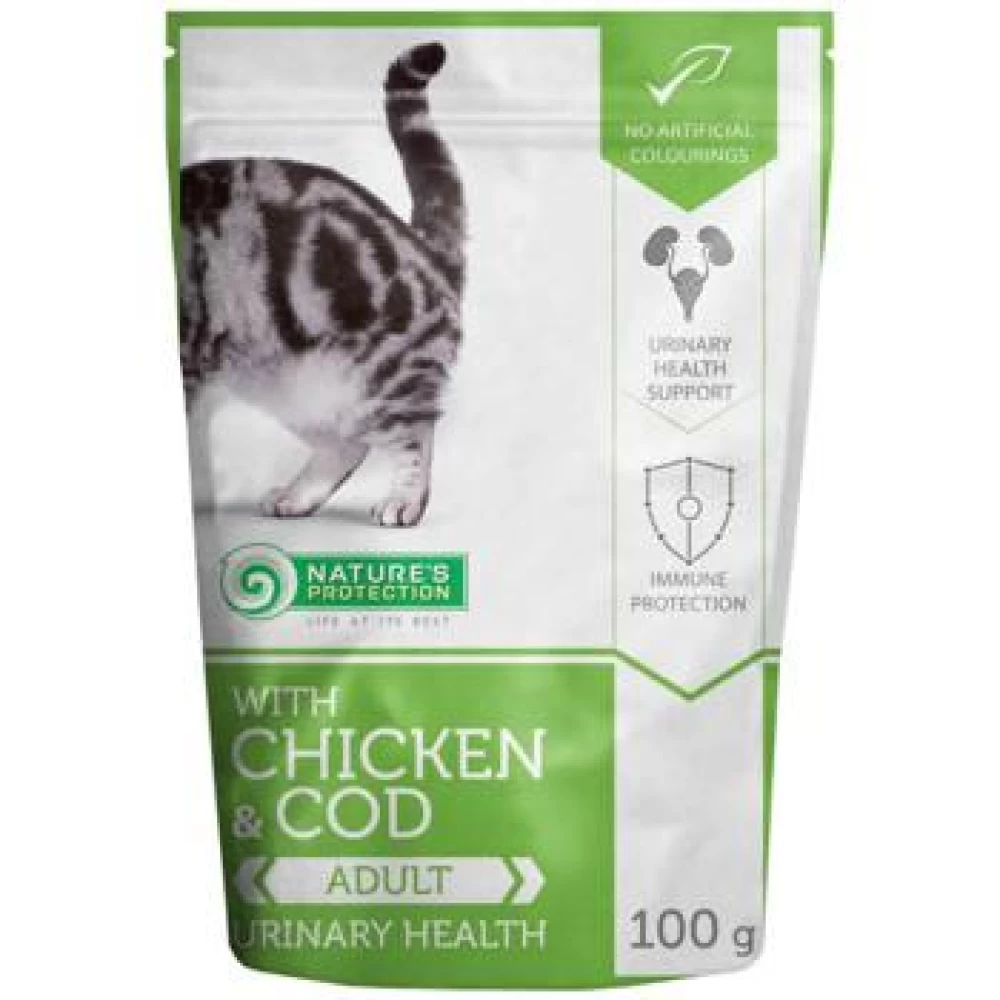 Natures Protection Cat Urinary Health Pui si Cod, 100 g Hrană Umedă pentru pisici