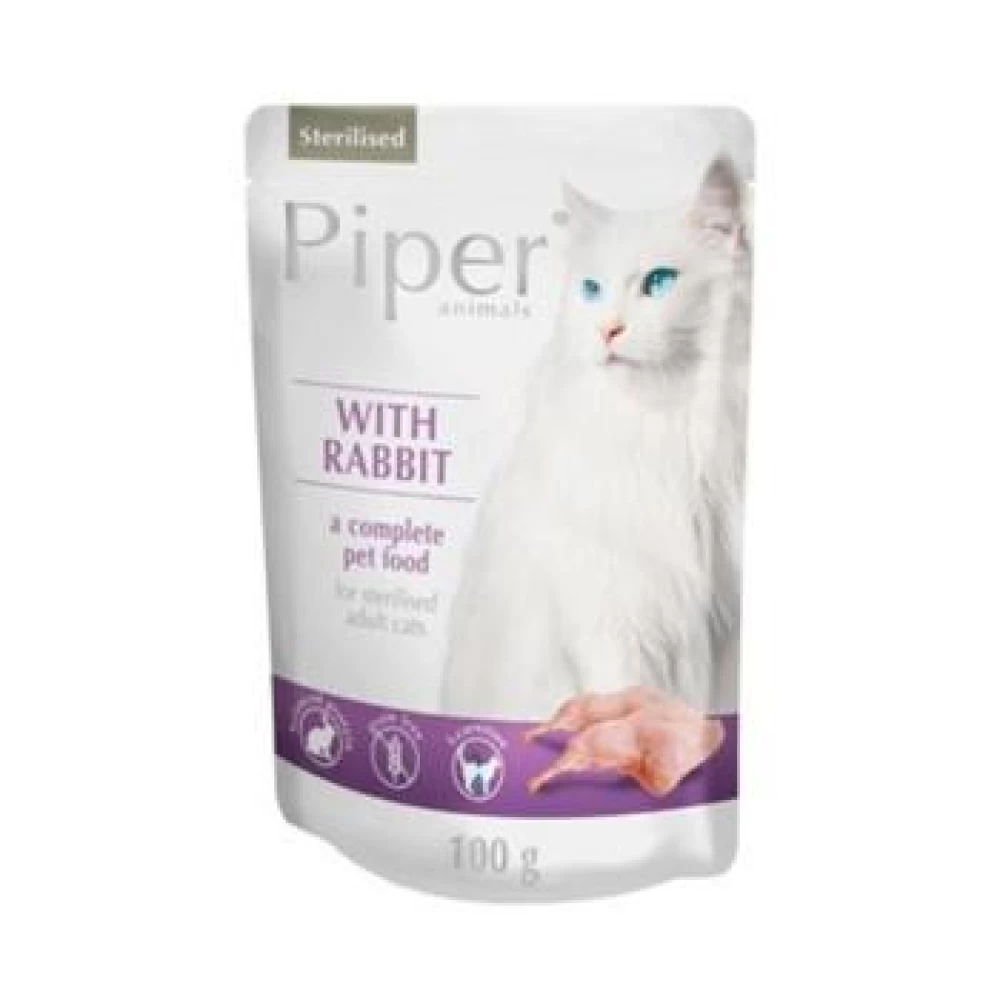 Piper Cat Adult Sterilizat cu Iepure, 100 g Hrană Umedă pentru pisici