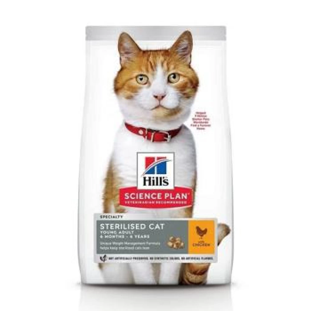 Hill's SP Feline Young Adult Sterilised cu Pui, 3 kg Hrană uscată pentru pisici