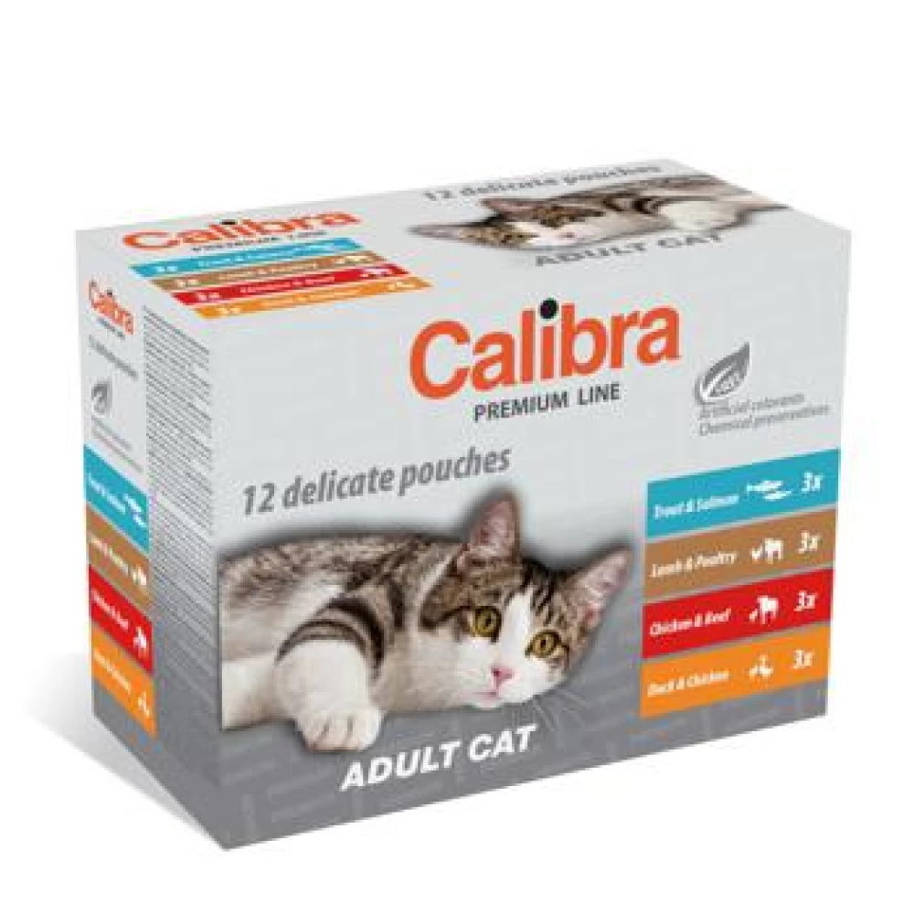 Calibra Cat Pouch Premium Adult Multipack 12 x 100 g Hrană Umedă pentru pisici