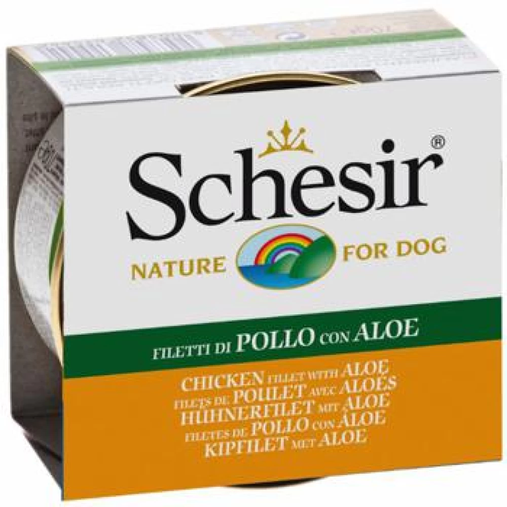 Schesir Dog Adult Pui si Aloe, 150 g Hrană Umedă pentru caini