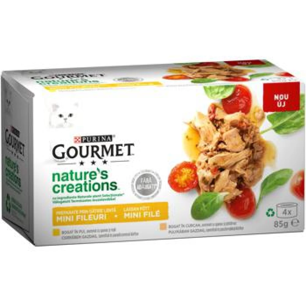 Gourmet Nature's Creations File Multipack Pui si Curcan, 4x85 g Hrană Umedă pentru pisici