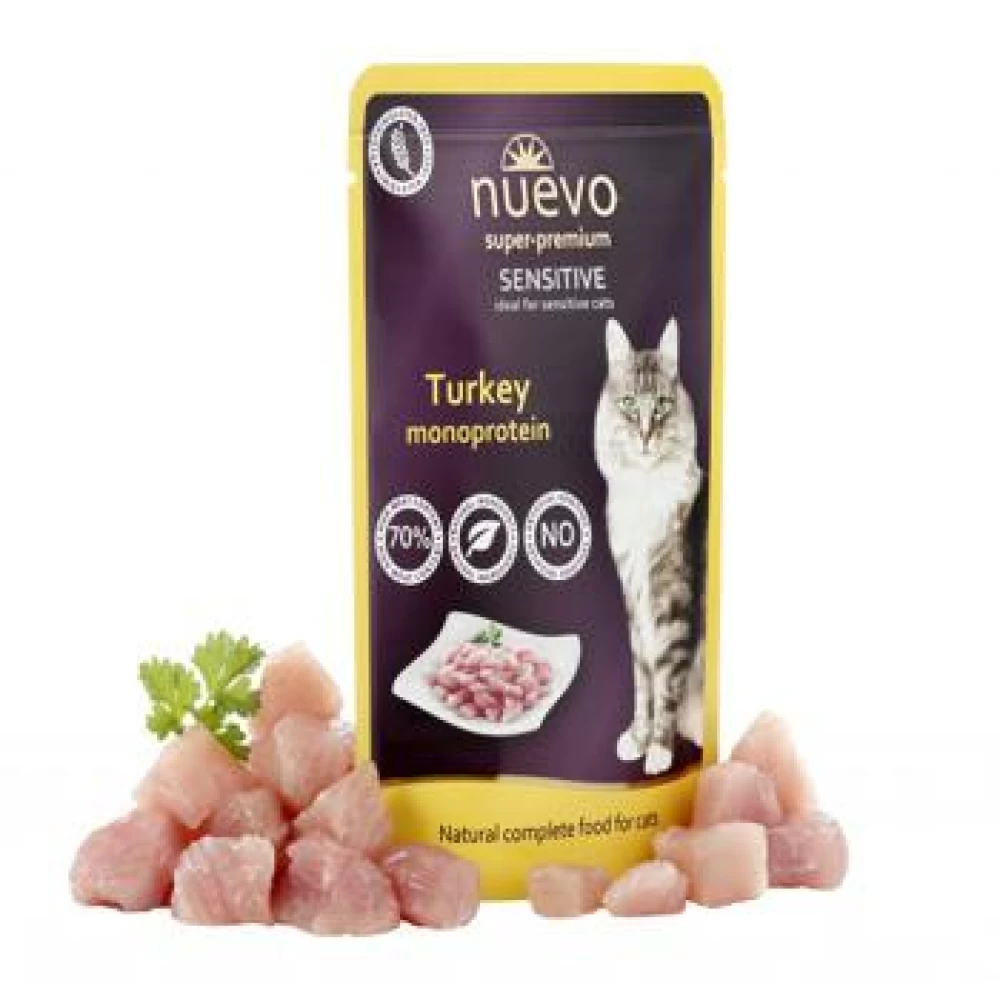 Nuevo Cat Adult Sensitive cu Curcan Plic 85 g Hrană Umedă pentru pisici