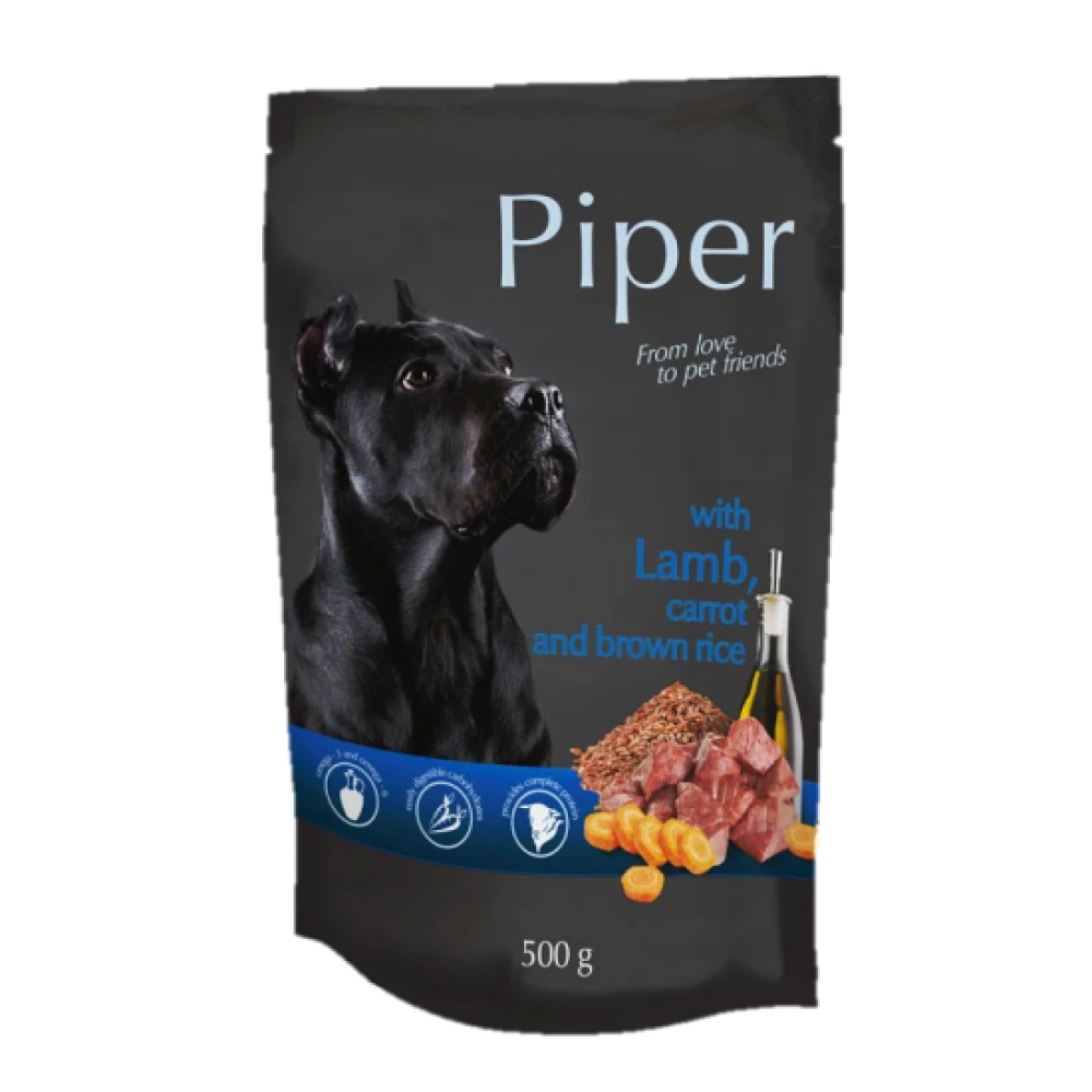 Piper Adult cu Carne de Miel, Morcovi si Orez Brun, 500 g Hrană Umedă pentru caini