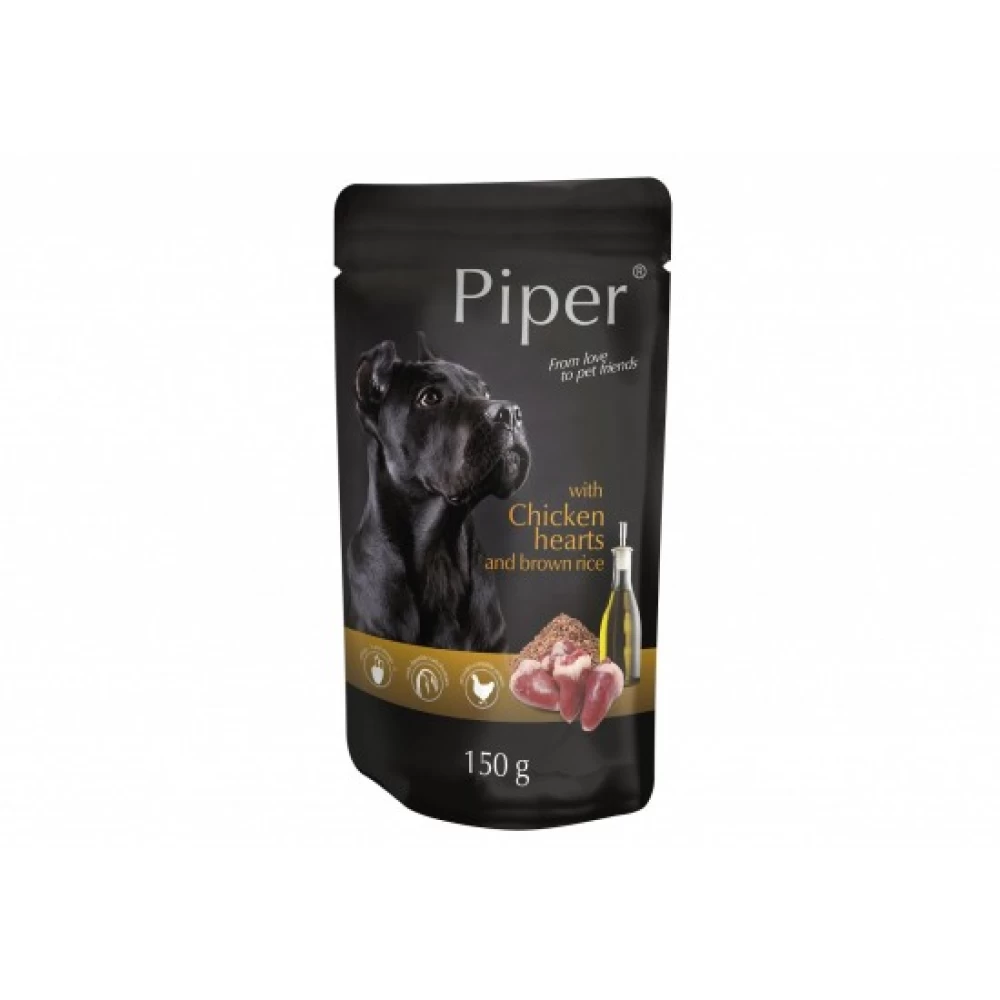 Piper Adult cu Inimi de Pui si Orez Brun, 150 g Hrană Umedă pentru caini