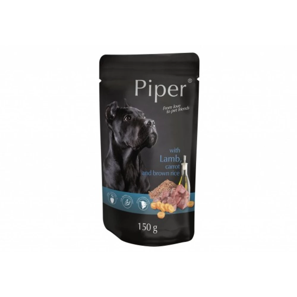 Piper Adult cu Carne de Miel, Morcovi si Orez Brun, 150 g Hrană Umedă pentru caini