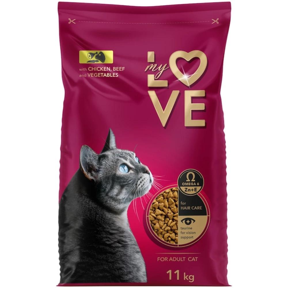 Hrana uscata completa My Love pentru pisici adulte cu pasare, 11 kg Hrană uscată pentru pisici