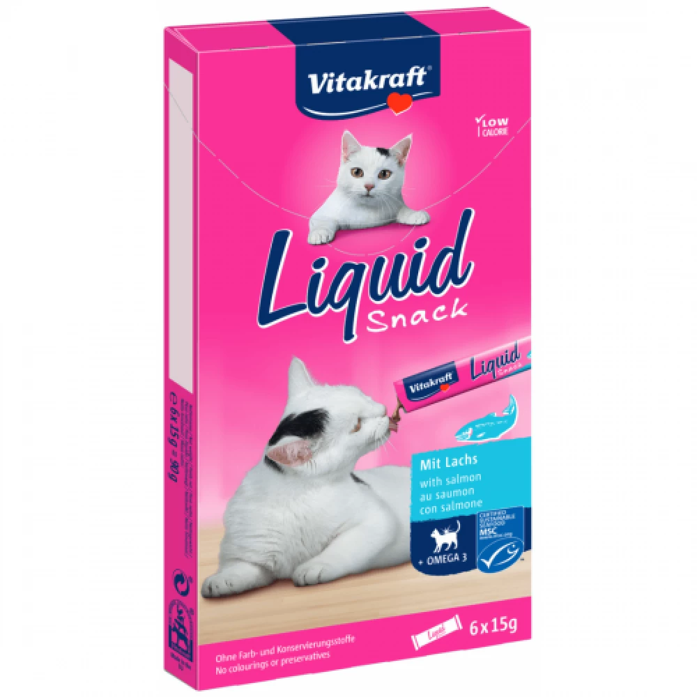 Vitakraft Cat Snack Lichid Somon si Omega 3, 6x15 g